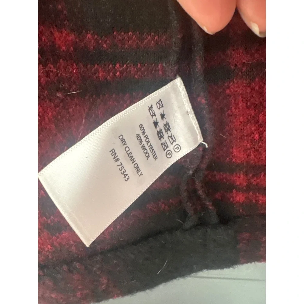 MAX STUDIO Womens‎ Red Black Plaid Collarless Open Front Coat Jacket M